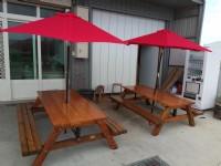 原木戶外桌 100%原木粗版啤酒桌 長板凳 野餐桌 , 9500元一組 , 中部免運費,5尺 150cm_圖片(2)