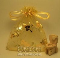 婚禮小物,淡金色串串心燙金雪紗袋10x12cm @1包20個@1個2.2元_圖片(1)