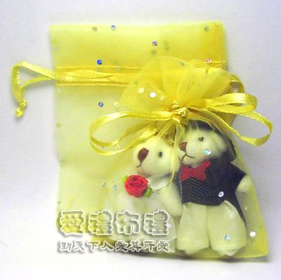 婚禮小物,淡金色鑽點紗袋8x10cm @1包20個@1個2元 - 20100804123255_897257875.jpg(圖)