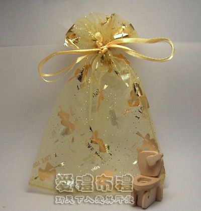 婚禮小物,淡金色串串心燙金雪紗袋12x17cm @1包20個@1個2.7元 - 20100809134409_333563812.jpg(圖)