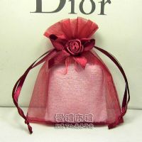 婚禮小物,酒紅色緞帶花雪紗袋8x10cm @1包20個@1個3.2元_圖片(1)