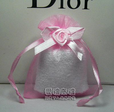 婚禮小物,粉紅色緞帶花雪紗袋8x10cm @1包20個@1個3.2元 - 20100814121814_760374609.jpg(圖)