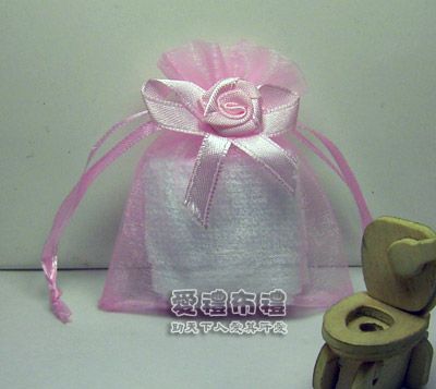 婚禮小物,粉紅色緞帶花雪紗袋7x9cm @1包20個@1個2.9元 - 20100816110444_928755906.jpg(圖)