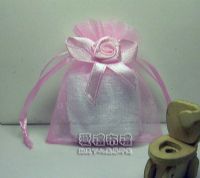 婚禮小物,粉紅色緞帶花雪紗袋7x9cm @1包20個@1個2.9元_圖片(1)