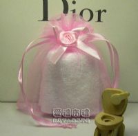 紗袋店,粉紅色緞帶花雪紗袋10x12cm @1包20個@1個3.5元_圖片(1)