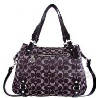 COACH黑色緹花布皮邊兩用肩背/托特包 $8900_圖片(1)