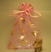 婚禮小物---粉紅色串串心燙金雪紗袋12x17cm~1個2.4元起_圖片(1)