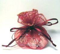  婚禮小物---酒紅色鑽點圓形紗袋 @23cm~1個2.0元起_圖片(1)