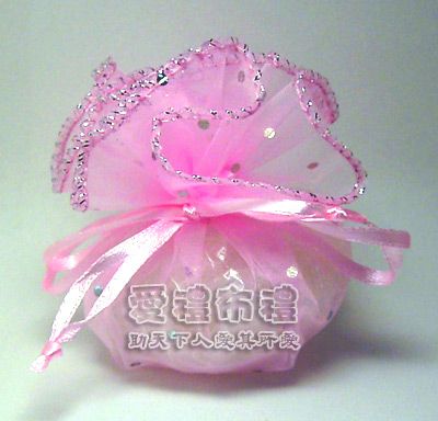  婚禮小物---粉紅色鑽點圓形紗袋 @23cm~1個2.0元起 - 20120908110220_73585812.jpg(圖)