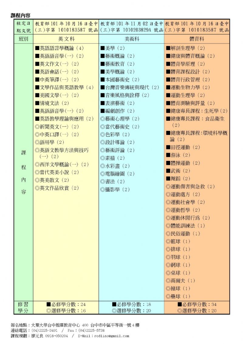 大葉大學辦理中等學校教師在職進修第二專長學士學分班 - [ 加科登記 ] - 20121206113535_765151906.jpg(圖)