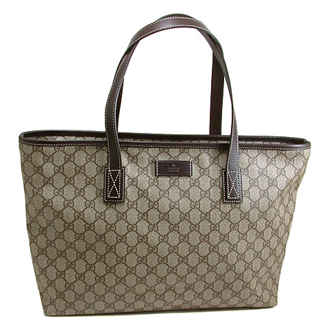 GUCCI 咖啡色皮革邊經典雙G防水布料拉鍊托特購物包(大) - 20130227123659_897171001.jpg(圖)