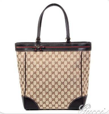 GUCCI-新款紅綠織帶蝴蝶結皮革雙G直立購物包-咖啡色  - 20130227141427_902858146.jpg(圖)