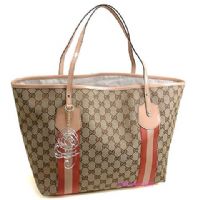 GUCCI 2011早春Jolie-粉色漆皮經典緹花海星橘織帶愛心G公仔包(大)_圖片(1)