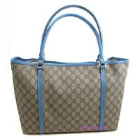 GUCCI 2011秋冬款-土耳其藍皮革編經典雙G防水布料托特包 197953_圖片(1)
