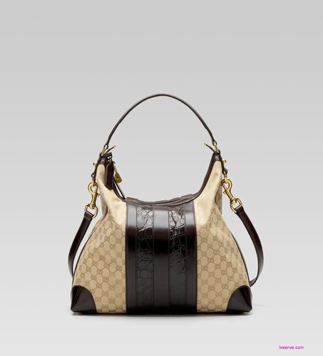 gucci 223949 沙色GG 配以深棕色真皮和深棕色鱷魚皮滾邊 - 20130227145812_905558112.jpg(圖)