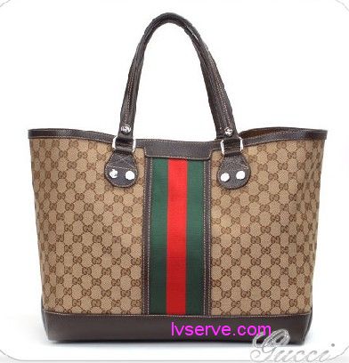 GUCCI-10'春夏紅綠色織帶托特包-咖啡色 - 20130227152420_907032603.jpg(圖)