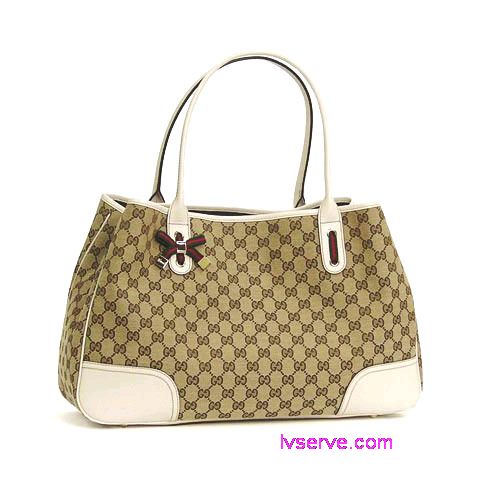 GUCCI 綠紅綠蝴蝶結白色肩背托特空姐包 - 20130227163136_911078250.jpg(圖)