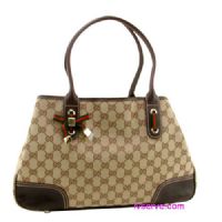 GUCCI 經典咖啡色蝴蝶結肩揹購物包_圖片(1)