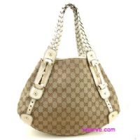 GUCCI 象牙白編織提帶佛羅倫斯托特包_圖片(1)