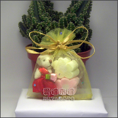 【愛禮布禮】 婚禮小物: 3.5情侶熊(男女分裝)+棉花糖+鑽點紗袋+包裝/17元(請提前兩週訂購) - 20140724103811-169630378.jpg(圖)