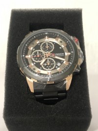 CURREN 卡瑞恩 CU8323 真三眼石英計時錶 送 咬錢龍 玫瑰金對戒 滿天星戒_圖片(2)