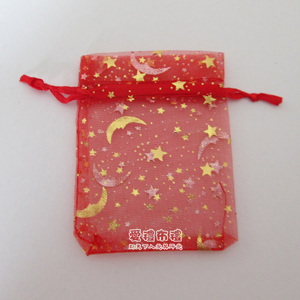 【愛禮布禮】 婚禮小物: 大紅色星月燙金雪紗袋9x12cm,1個1.7元,10個17元,訂購單位1為10個 - 20140816115006-161154686.jpg(圖)