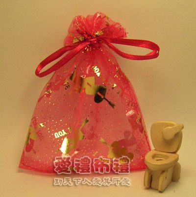 【愛禮布禮】 婚禮小物: 大紅色串串心燙金雪紗袋10x12cm,1個1.9元,10個19元,訂購單位1為10個 - 20140817123240-250270009.jpg(圖)