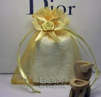 【愛禮布禮】 婚禮小物: 淡金色緞帶花雪紗袋10x12cm,1個3.2元,10個32元,訂購單位1為10個_圖片(1)