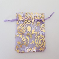 【愛禮布禮】 婚禮小物: 淡紫色玫瑰燙金雪紗袋9x12cm,1個1.7元,10個17元_圖片(1)