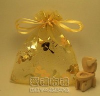 【愛禮布禮】 婚禮小物: 淡金色串串心燙金雪紗袋10x12cm,1個1.9元,10個19元_圖片(1)
