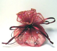 【愛禮布禮】婚禮小物：酒紅色鑽點圓形紗袋 @23cm,1個1.8元,10個18元_圖片(1)