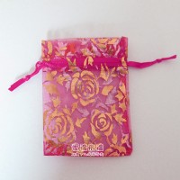 【愛禮布禮】婚禮小物：桃紅色玫瑰燙金雪紗袋9x12cm,1個1.7元,10個17元_圖片(1)