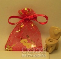 【愛禮布禮】婚禮小物：大紅色串串心燙金雪紗袋7x9cm,1個1.5元,10個15元_圖片(1)