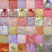 【愛禮布禮】婚禮小物：混色混花樣燙金紗袋7x9cm,1個1.6元,10個16元,訂購單位1為10個.隨機出貨_圖片(1)