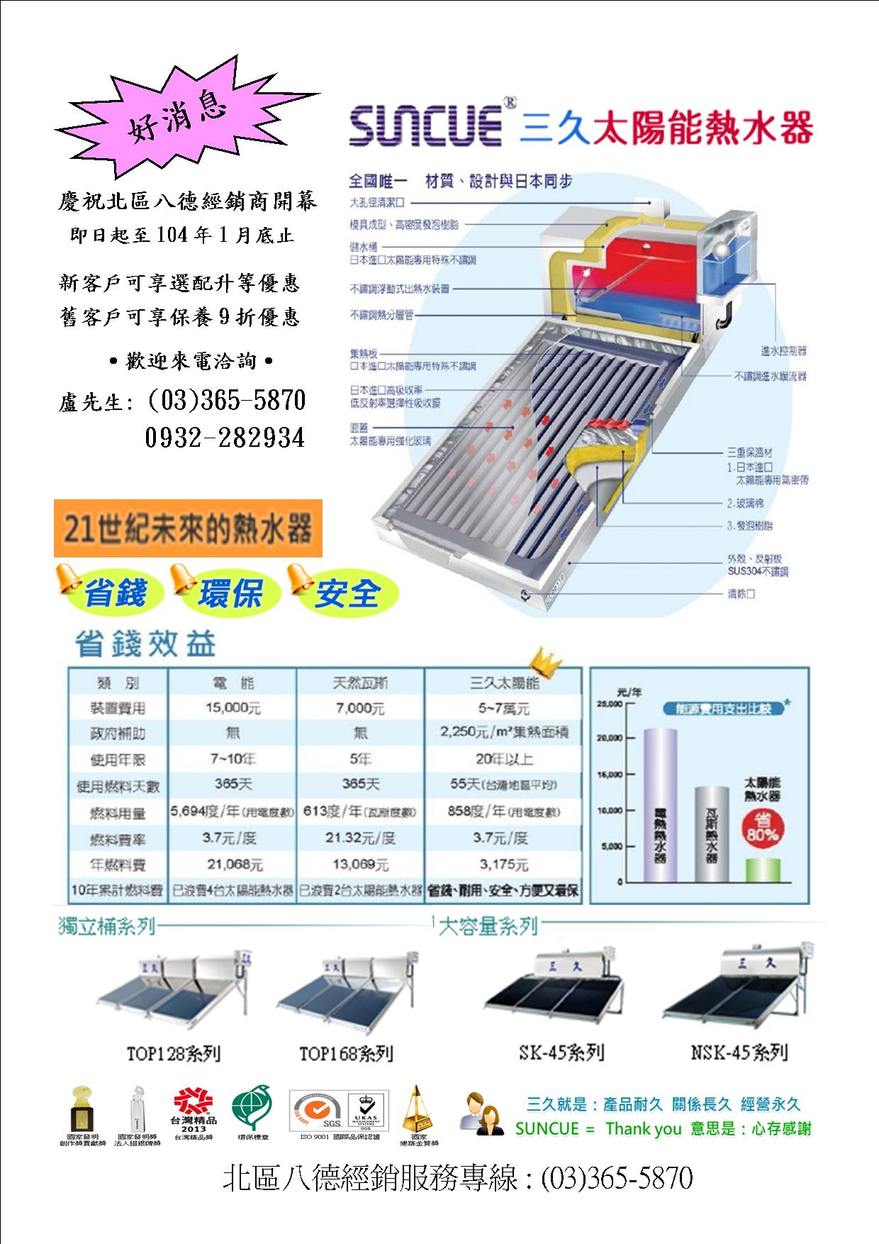 三久太陽能熱水器-北區八德經銷服務中心 - 20141224021939-359299994.jpg(圖)