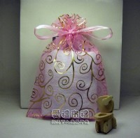 【愛禮布禮】婚禮小物：粉紅色勾藤蔓燙金雪紗袋12x17cm,1個2.5元起_圖片(1)