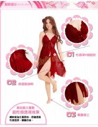 【蕾絲透明典雅開高叉性感睡衣(紫紅色)】情趣用品yahoo _圖片(3)