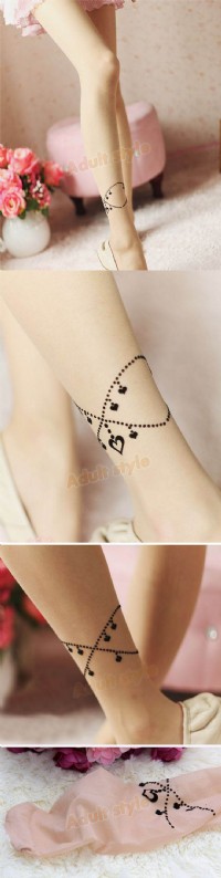 【愛心腳鏈超薄長筒絲襪(膚色)】情趣用品第一交椅 _圖片(2)