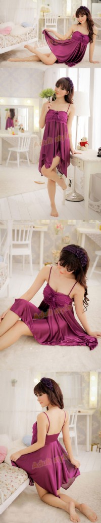 【魅惑情迷柔緞冰絲甜美睡衣(紫色)】情趣用品 小鐘_圖片(2)