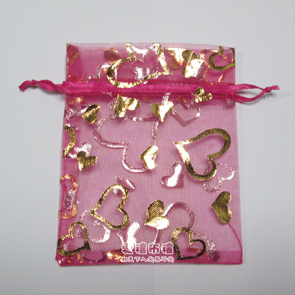 【愛禮布禮】婚禮小物：桃紅色桃心燙金雪紗袋7x9cm,1個1.4元起 10個 一般價 18 元 會員價 18 元 - 20151224192734-957051218.jpg(圖)