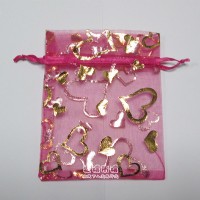 【愛禮布禮】婚禮小物：桃紅色桃心燙金雪紗袋7x9cm,1個1.4元起 10個 一般價 18 元 會員價 18 元_圖片(1)