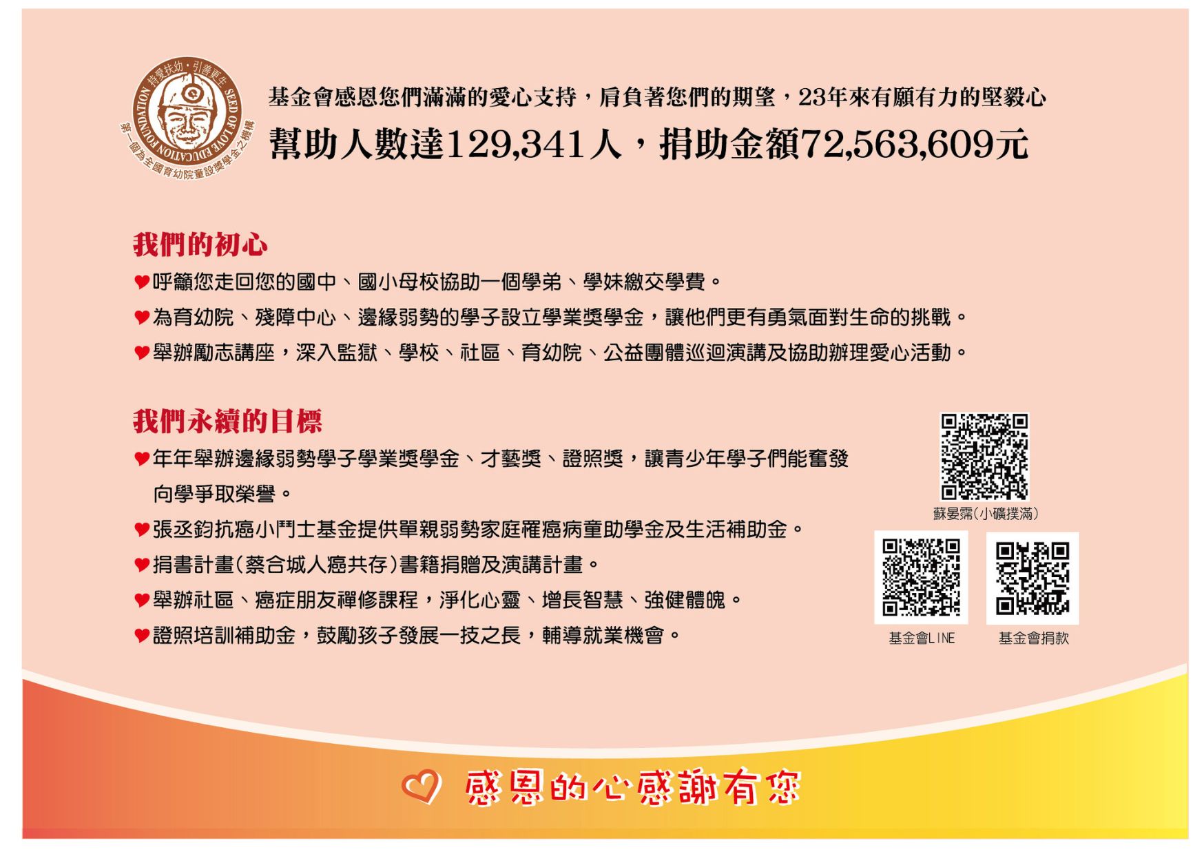 礦工兒子教育基金會 第23年頒發育幼院童獎學金，歡迎大家一起來共襄盛舉，捐款支持 https://www.sol.org.tw/donate.php - 20250402091035-557119624.jpg(圖)