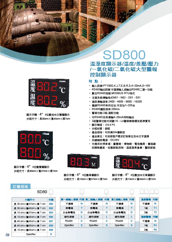 SD800溫溼度顯示器/溫度/差壓/壓力/一氧化碳/二氧化碳大型警報,控制顯示器,黏貼式表面溫度計,量測-50~180℃,電位計隔離轉換器,溫度隔離傳送器,熱電偶傳送器,PT100溫度傳送器 - 20171013173825-887705503.jpg(圖)