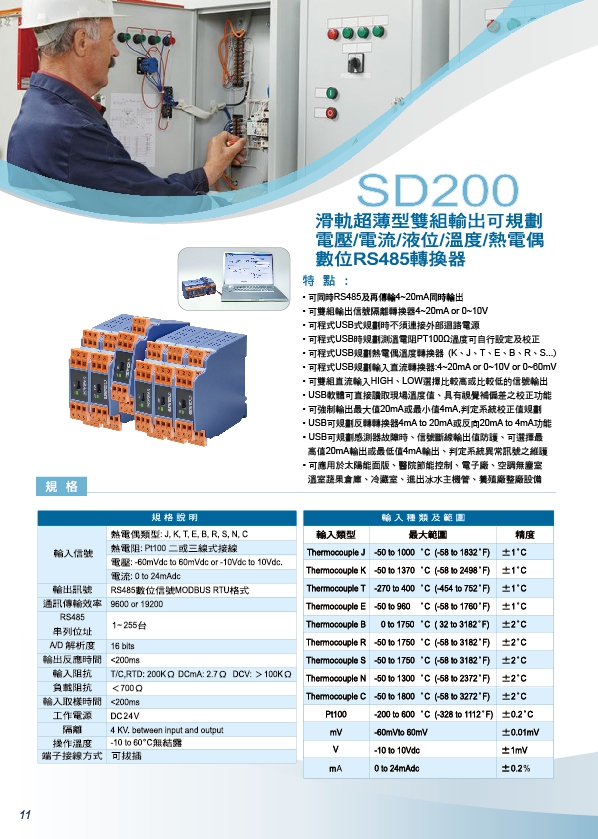 SD200-雙輸出溫度傳送器/1對2溫度傳訊器/RS485溫度/熱電偶/壓力/差壓/液位 轉換器/雙組直流信號隔離器/溫度隔離轉換器/熱電偶溫度轉換器/感溫棒轉換器 - 20200312100626-979662130.jpg(圖)