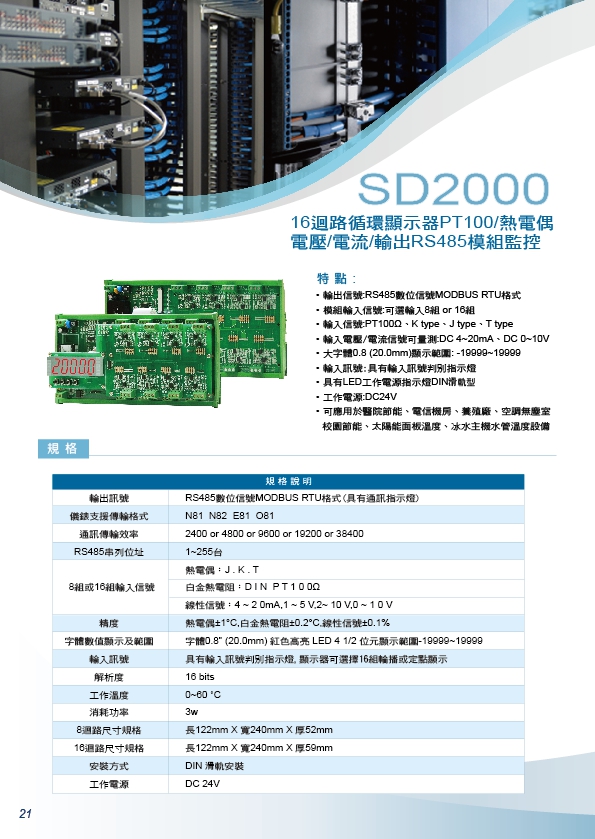 SD2000-黏貼型8或16輸入表面溫度計/電容器/電力變壓器/冰水管/大型馬達/電力匯流排/電流/電壓/熱電偶/溫度/溼度/壓力/差壓/RS485温度模組遠端監測 - 20200312172556-5380918.jpg(圖)